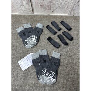 Anti-Slip Dog Socks With Straps Grey & White Paw Print Design Adj Hook & Loop